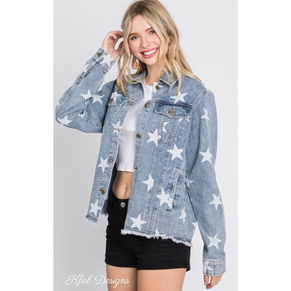 ⭐️LAST 1! Star Print Denim Button Down Jacket with Pockets! - Picture 2 of 8
